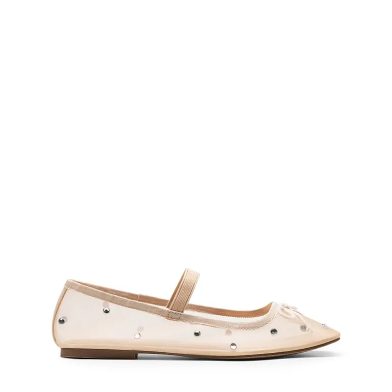 Sheer Mesh Rhinestones Ballet Flats