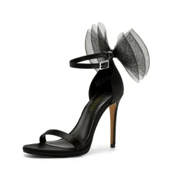 Silky Bow Ankle Strap High Stiletto Heel Sandals