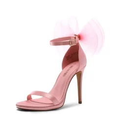 Silky Bow Ankle Strap High Stiletto Heel Sandals