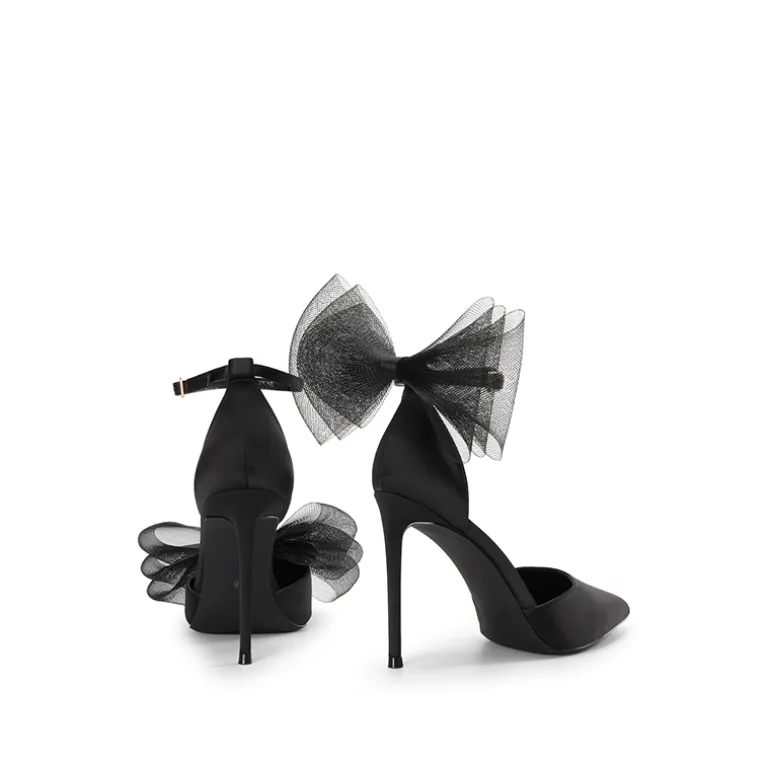Silky Pointed Toe Bow Stiletto Heel Pumps