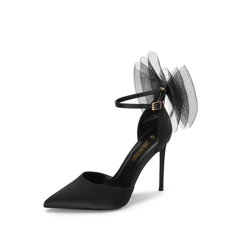 Silky Pointed Toe Bow Stiletto Heel Pumps