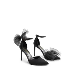 Silky Pointed Toe Bow Stiletto Heel Pumps