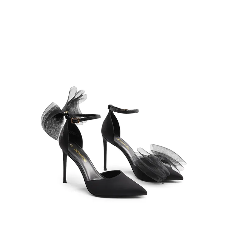 Silky Pointed Toe Bow Stiletto Heel Pumps
