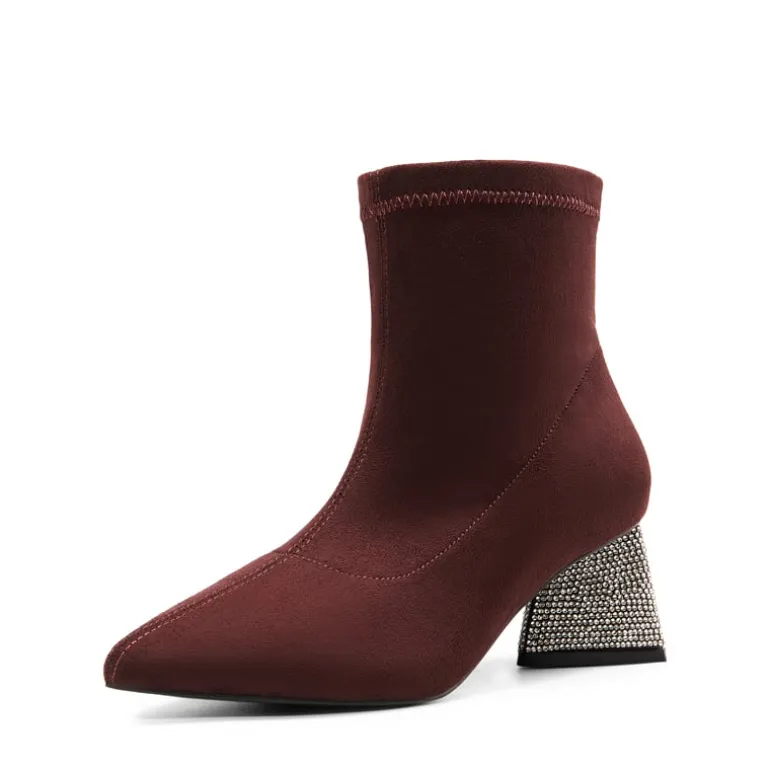 Slip-On Block Heel Suede Ankle Boots