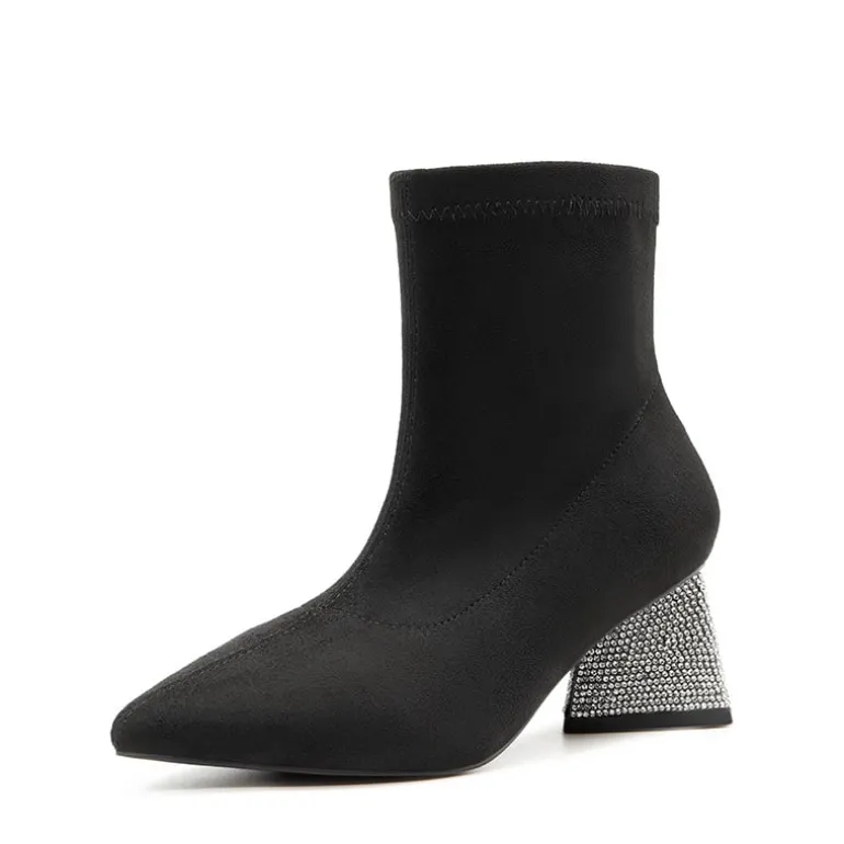 Slip-On Block Heel Suede Ankle Boots