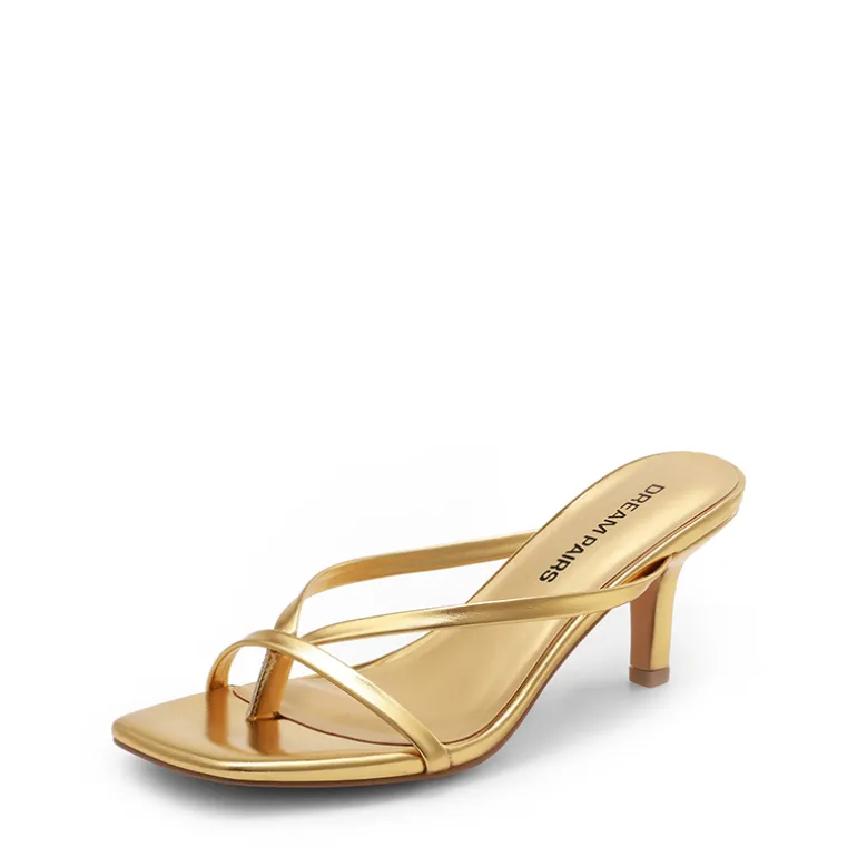 Slip-On Square Toe Thong Heeled Sandals