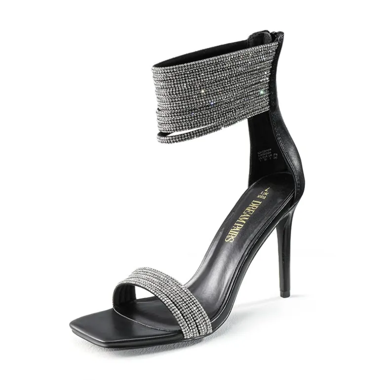Sparkling Rhinestone Straps Heeled Sandals