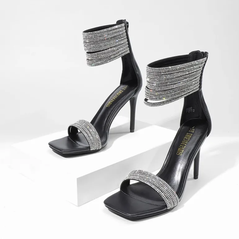 Sparkling Rhinestone Straps Heeled Sandals