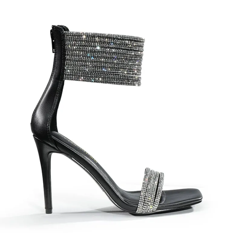 Sparkling Rhinestone Straps Heeled Sandals