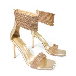 Sparkling Rhinestone Straps Heeled Sandals
