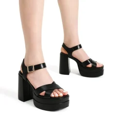 Square Toe Ankle-Strap Platform Chunky Heel Sandals