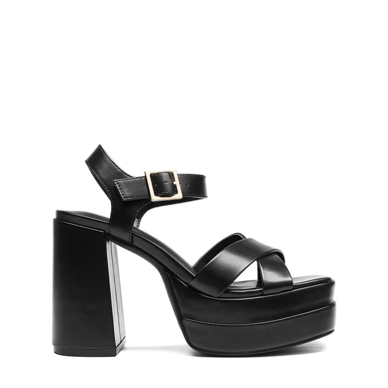 Square Toe Ankle-Strap Platform Chunky Heel Sandals