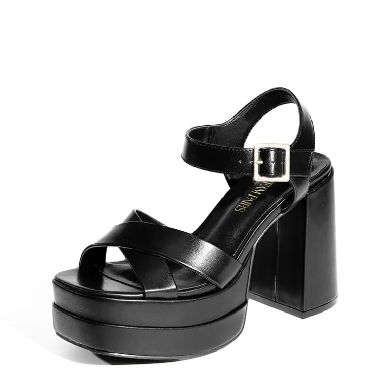 Square Toe Ankle-Strap Platform Chunky Heel Sandals