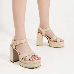 Square Toe Ankle-Strap Platform Chunky Heel Sandals