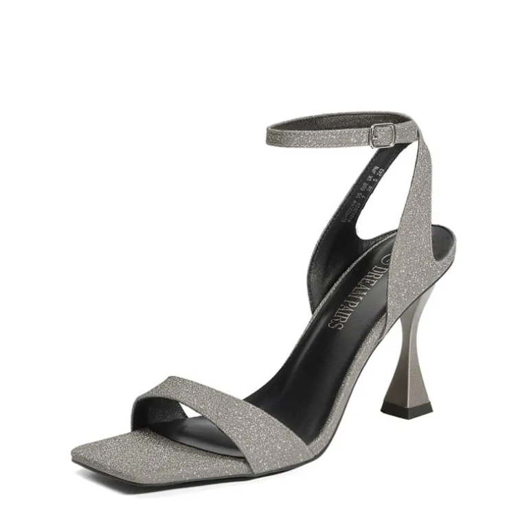 Square Toe Ankle Strap Stilettos Sandals