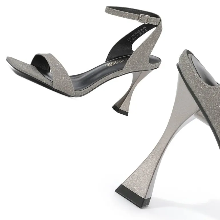 Square Toe Ankle Strap Stilettos Sandals