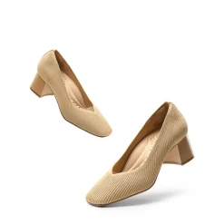 Square Toe Block Heel Knit Pumps