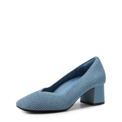 Square Toe Block Heel Knit Pumps