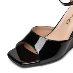 Square-Toe Buckle Strap Wedge Sandals