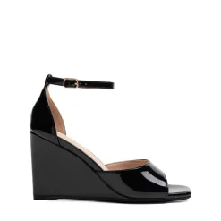 Square-Toe Buckle Strap Wedge Sandals