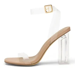Square Toe Clear Chunky Heel Sandals