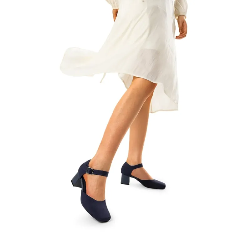 Square Toe Knitted Block Heel Pumps