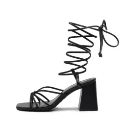 Square Toe Lace Up Block Heel Sandals