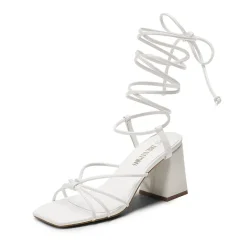 Square Toe Lace Up Block Heel Sandals