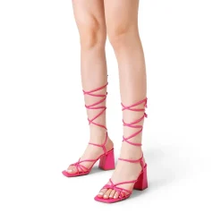Square Toe Lace Up Block Heel Sandals
