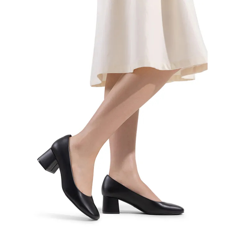 Square Toe Low Chunky Pumps