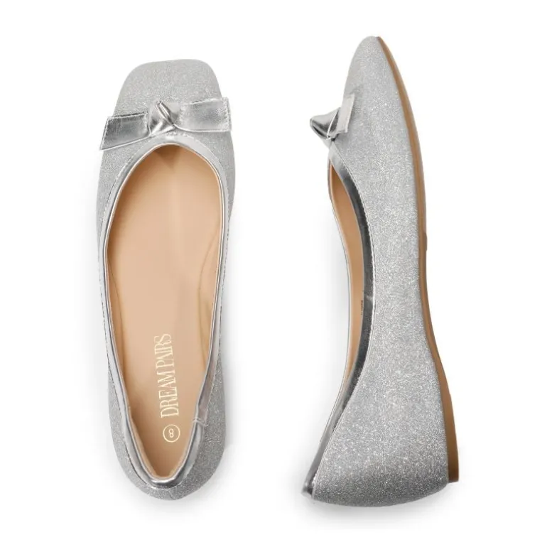 Square Toe Low Wedge Bow Flats