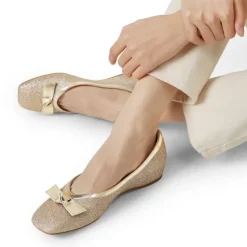 Square Toe Low Wedge Bow Flats