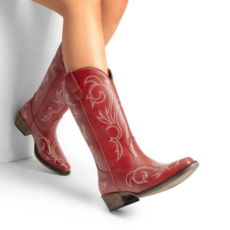 Square-toe Mid-Calf Cowgirl Boots