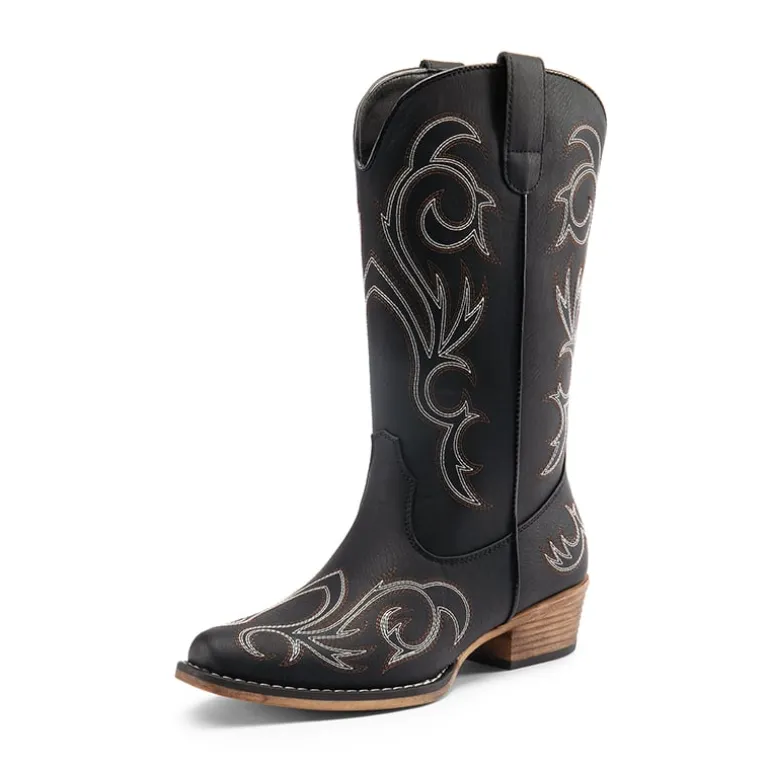 Square-toe Mid-Calf Cowgirl Boots