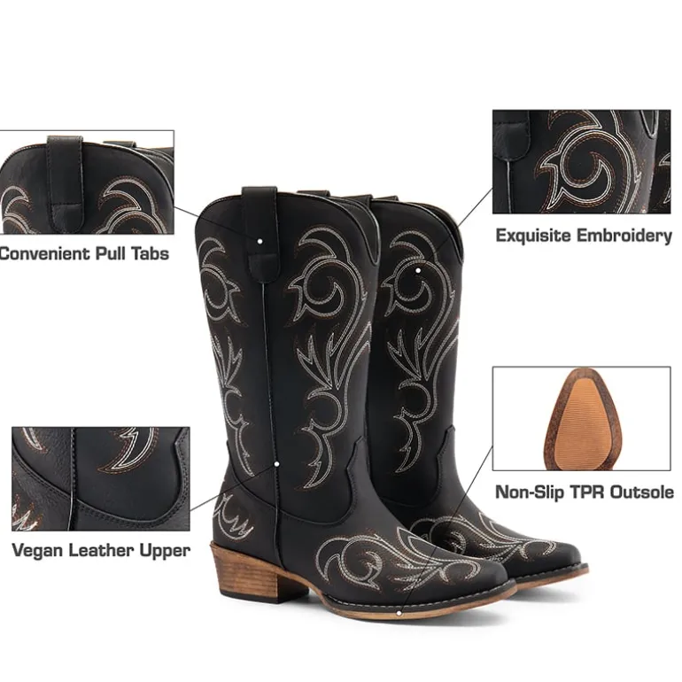 Square-toe Mid-Calf Cowgirl Boots