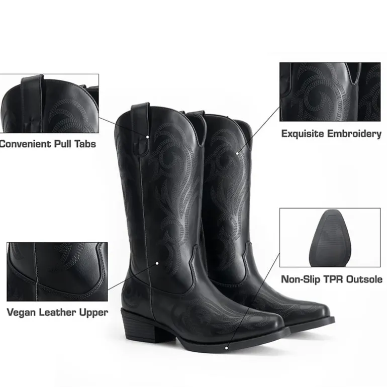 Square-toe Mid-Calf Cowgirl Boots