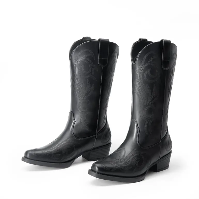 Square-toe Mid-Calf Cowgirl Boots