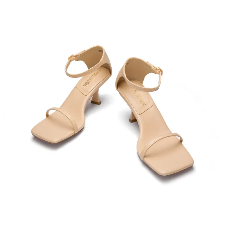 Square-Toe One Strap Kitten Heel Sandals