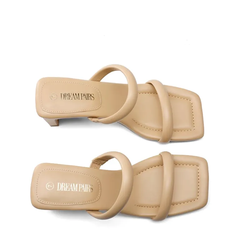 Square Toe Rectangular Double Strap Heel Sandals