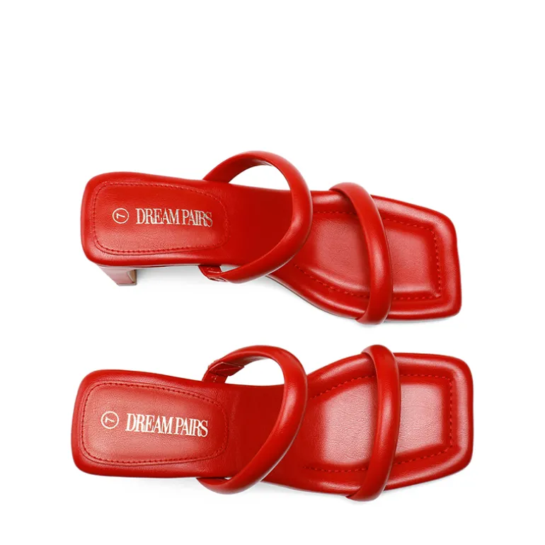 Square Toe Rectangular Double Strap Heel Sandals