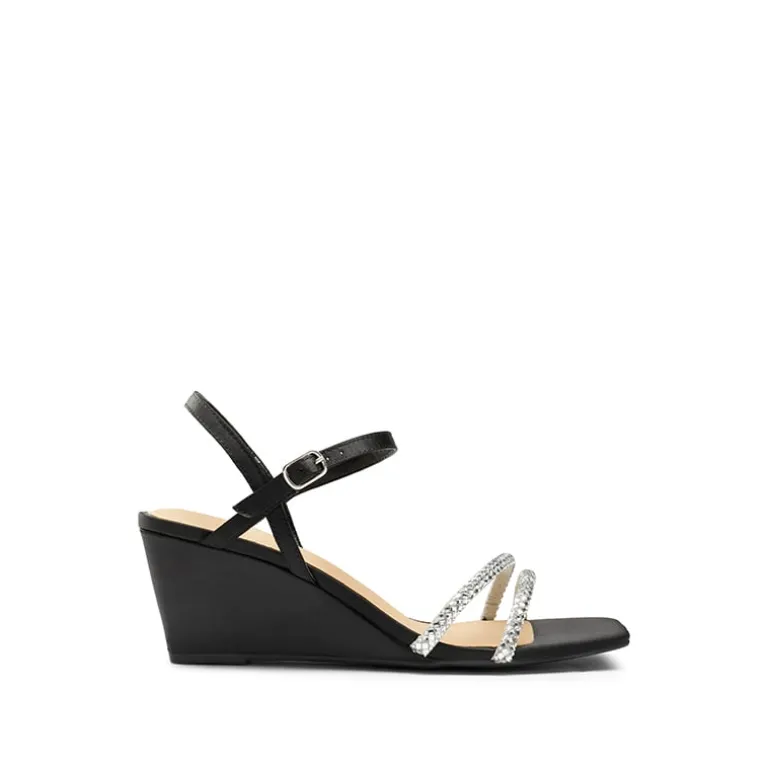 Square Toe Rhinestone Wedge Sandals