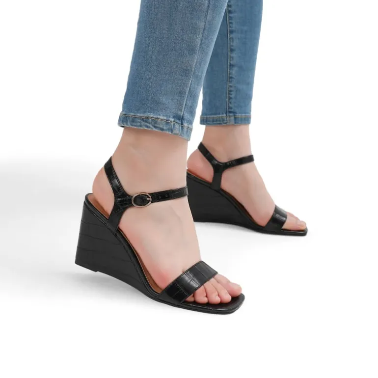 Square Toe Slingback Wedge Sandals