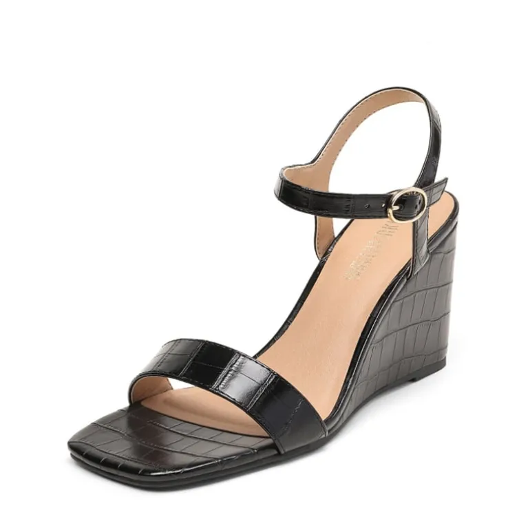 Square Toe Slingback Wedge Sandals