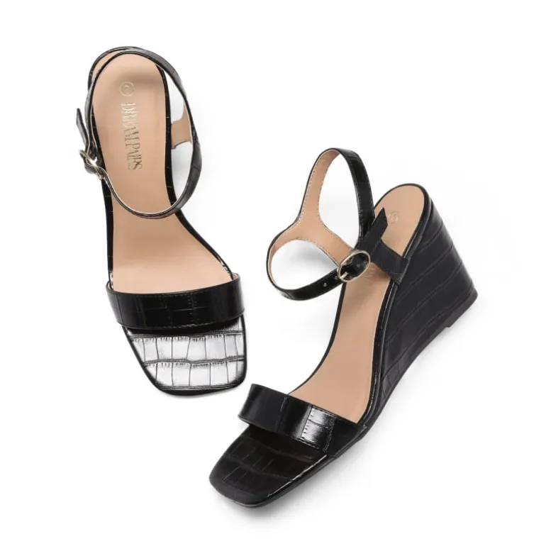 Square Toe Slingback Wedge Sandals