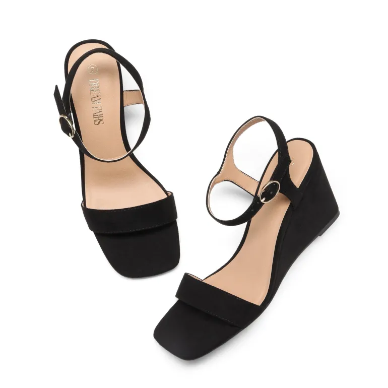 Square Toe Slingback Wedge Sandals