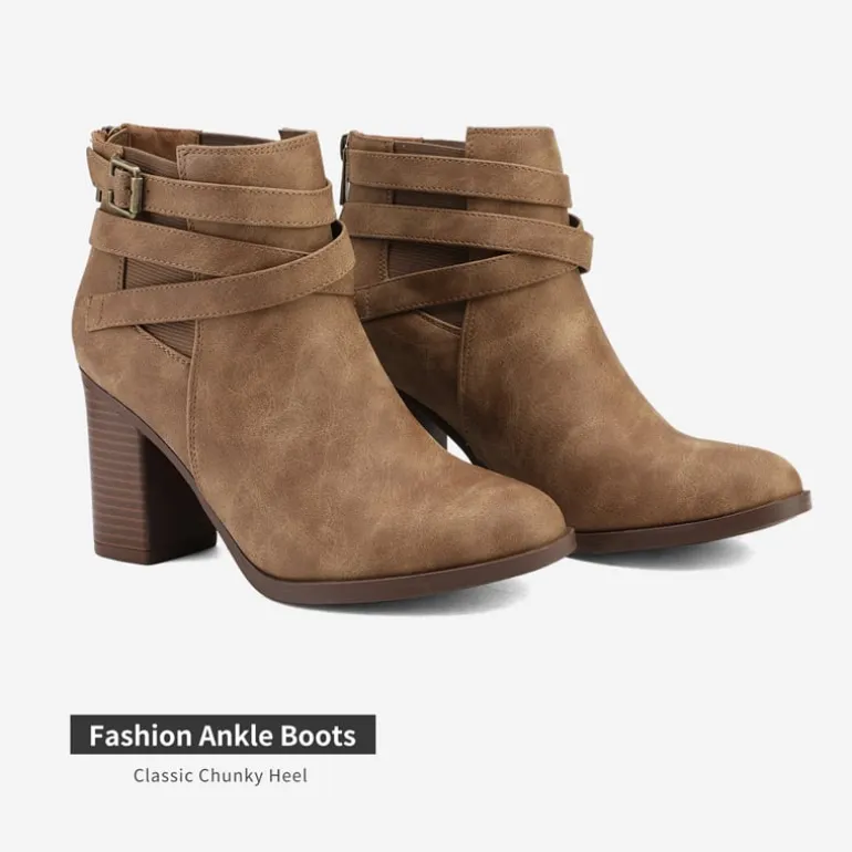 Stacked Mid Heel Chunky Ankle Booties