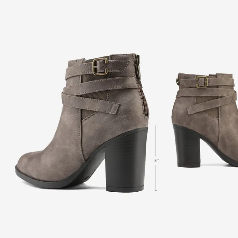 Stacked Mid Heel Chunky Ankle Booties
