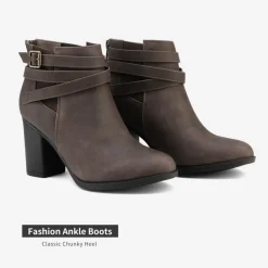 Stacked Mid Heel Chunky Ankle Booties