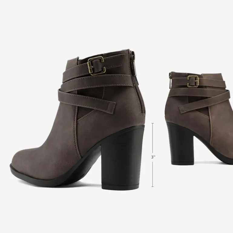 Stacked Mid Heel Chunky Ankle Booties