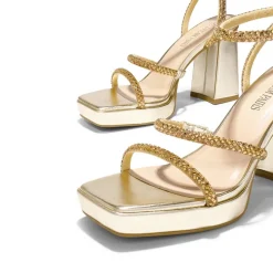 Strappy Chunky Heel Platform Rhinestone Sandals